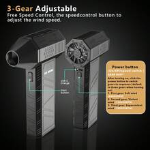 5-Piece Set,  Air Blower-180000RPM Super Power Cordless Air Duster, Turbo Fan, USB Fan, Rechargeable Brushless Motor Durable Blower, 3-Gear Adjustable Dust Blower For Computer, Keyboard, Outdoor, House, Car And Blow On The Fire - Black - View 6