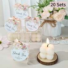 VICKYO 10/20 套装香薰泡泡蜡烛，小方块蜡烛，配有亚克力盒、粉色丝带和花卡，非常适合派对装饰、桌子中心装饰、迎婴派对、婚礼新娘送礼会派对礼物