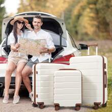 fangange M-L-XL Suitcase, 3-Piece Suitcase (20&24&28 Inches), Made Of ABS+PC Material, With Double 360° Swivel Wheels, TSA Lock, Interior Compartments - Ideal For Family Travel Or Business Trips.