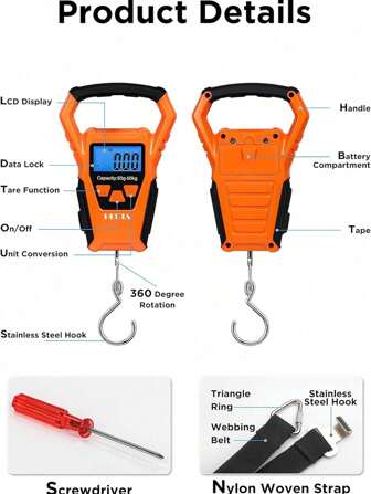 1 Bilancia per bagagli, bilancia multifunzione perfetta, un valido aiuto per i tuoi viaggi e la pesca, schermo LCD retroilluminato da 110 libbre/50 kg, bilancia elettronica portatile digitale con gancio per pesca, dotata di righello di misurazione, adatta per borse e bagagli per attrezzatura da pesca. Forniture per la cucina, viaggi, campeggio