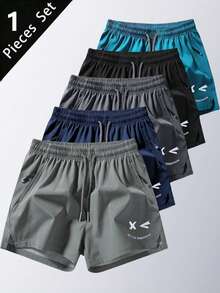 1 pieza Pantalones cortos deportivos para correr de hombres, pantalones cortos ligeros, de secado rápido y transpirables para uso casual al aire libre en verano - Gris Claro - Ver 5