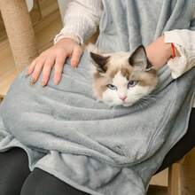 1pc Cat Apron Carrier, Pet Sleeping Bag, Kitten Hands-Free Soft-Sided Carrier Pouch Sling,Cat Carrier Pouch - Grey - View 9