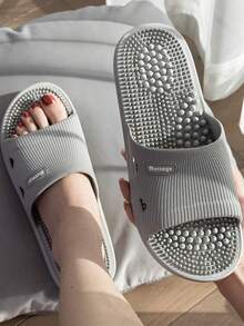 Men's Massage Slide Sandals, Summer Shower Anti-Slip Shoes, Women's House Slippers With High And Low Pressure Raised Massage Soles, Comfortable PVC Material - Light Grey - View 3
