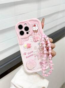 Cartoon Starfish & Shell Decor Pink Painted Wavy Edge Print Protective Case With Chain, Suitable For IPhone 16/16 Pro Max, IPhone 15, IPhone 14, IPhone XR/7/8, IPhone 15 Pro Max, IPhone 13, IPhone 14, IPhone 11, Soft Case, P12, XS, Redmi