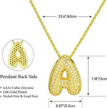J&C DIY IMAGE 14K Gold Plated Bubble Letter Necklace, Balloon Initial Pave CZ Pendant Necklace,Dainty Jewelry Gift For Women Lovers. - Gold - View 10