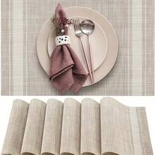 1pc Minimalist Beige European Striped Creative Large Placemat, PVC Heat-Resistant Rectangular Dining Table Mat, Washable And Reusable, Suitable For Restaurants, Holidays, Weddings, Parties - Beige - View 2