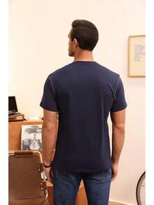 Henley Shirts Slim Fit Button T-Shirthalloween - 寶藍色 - 查看 5