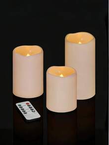 3 Pack Flameless LED Pillar Candles With Remote Control Timer Battery Powered Warm Light Adjustable Light Indoor Outdoor Home Pool Decor - 暖白光 - 查看 1
