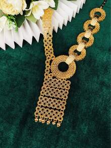 4 件女士时尚空心圆形长项链首饰套装，包括项链、耳环、手链、戒指，适合沙特阿拉伯、中东、迪拜、欧洲和美国新娘、婚礼、派对、约会、情人节、母亲节、毕业典礼、节日礼物、日常佩戴