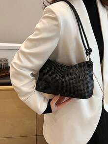Túi xách thời thượng năm nay, túi tote đính sequin phong cách Hàn Quốc mới dành cho nữ, túi đeo vai vuông nhỏ. - màu đen - Xem 4