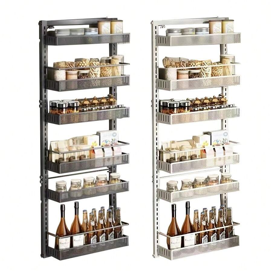 6-Tier Over-The-Door Storage, Adjustable Metal Hanging Basket Over The Door, Pantry Organizer, Hanging Or Wall-Mounted Spice Rack, Can Organizer For Kitchen, Bedroom, Bathroom - Black - View 1