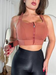 Árbora Eminence - Fitness Bra Top With Padded Cups, Adjustable Cross Straps, Front Zipper Closure And Adjustable Waist Band - Terracota - 查看 5