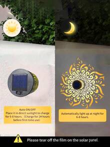 POSE UP 1/2pcs Solar Mandala Wall Light, Outdoor Waterproof LED Fence Light, Metal Floral Pattern Design, Solar Decorative Wall Lamp, Suitable For Yard, Porch, Front Door, Patio, Fence, Garden And Landscape Decoration - Warm Light - View 6
