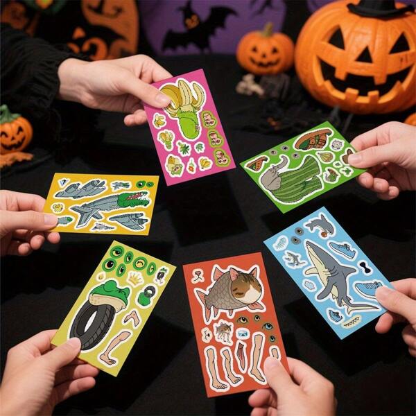 8pcs Shanhaijing Tungtungtung Sahur Cartoon Puzzle Stickers - DIY Customizable Mythical Creatures & Animals, Glossy Glitter Effect, One-Time Fantasy Cartoon Stickers, Home/Office/Cafe Decor, Father's Day/Halloween/Christmas Crafts (Vibrant Colors, Asymmetrical Shapes)
