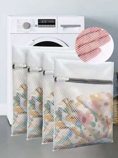 Set Of 4 Mesh Laundry Bags, 12 X 16 Inches Lingerie Bags For Laundry,Zippered Mesh Laundry Bag, Polyester Laundry Wash Bags, Thick Net Laundry Basket, Laundry Bags For Washing Machines, Bra Bag,Household Laundry Bag Set,Square Cylindrical Laundry Protection Bag