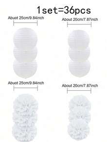 Set mit 12 Stück/24 Stück/36 Stück weiße und rosa Papier Laterne Blumen, für Hochzeitsdekoration, Party, Geburtstag, Einweihungsfeier, Deckendekorationen - Weiss - Übersicht 15