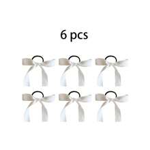Set de 6 accesorios para el cabello multifuncionales con cintas de satén blanco, lazos, scrunchies - Nuevos estilo coreano elegante y sencillo para sujetar coletas, decoraciones para el cabello para mujeres y niñas, accesorios casuales, regalos y props para fotografía, bandas elásticas para el cabello