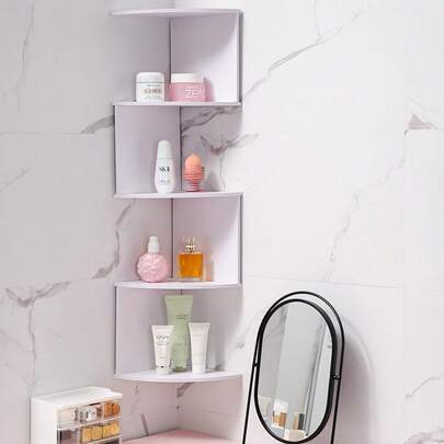 1pc Corner Wall Shelf Rack, No Drill Needed, Wall Mounted Triangle Storage Organizer For Bathroom, Living Room