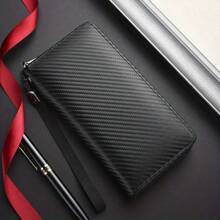 Portafoglio lungo da uomo con moda, posizione casuale multi-cavo, in morbida pelle, portafoglio da lavoro con chiusura lampo, porta-tasche, grande capacità
