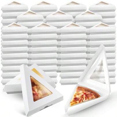 100 Pack Pizza Slice Boxes With Window Suits For 12 Inches Reusable Pizza Slice Storage Containers Wedge Paperboard Plate Food Boxes For Food Cake Tray Storage