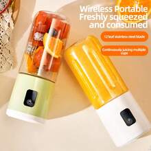 便携式果汁搅拌机，USB 充电，带 12 个刀片，500 毫升搅拌机，用于奶昔和冰沙，补充食物，碎冰，不锈钢刀片，适合户外和旅行