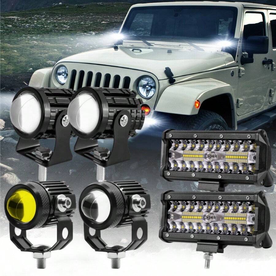 6pcs Motorcycle LED Driving Fog Lights Yellow White Dual Color Hi/Lo Beam Spotlight For Motorcycle Fog Lights Aux Light
