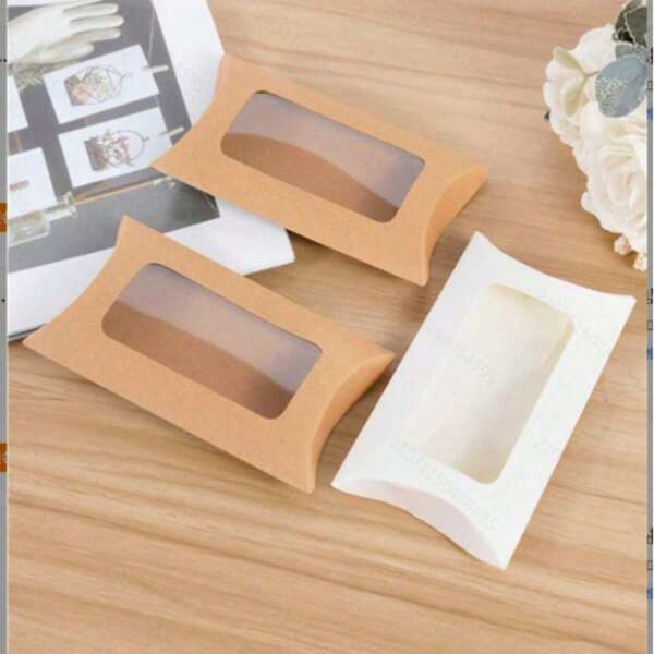 50 Pieces, Creative Pillow-Shaped Window Wedding Box, Exquisite And Compact Gift Box, 10.5cm Solid Color Kraft Paper Small Item Storage Box, Bargain Goodies, Packaging Box, For Weddings, Gift Box, Wedding Supplies