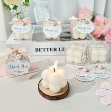 VICKYO 10/20 套装香薰泡泡蜡烛，小方块蜡烛，配有亚克力盒、粉色丝带和花卡，非常适合派对装饰、桌子中心装饰、迎婴派对、婚礼新娘送礼会派对礼物