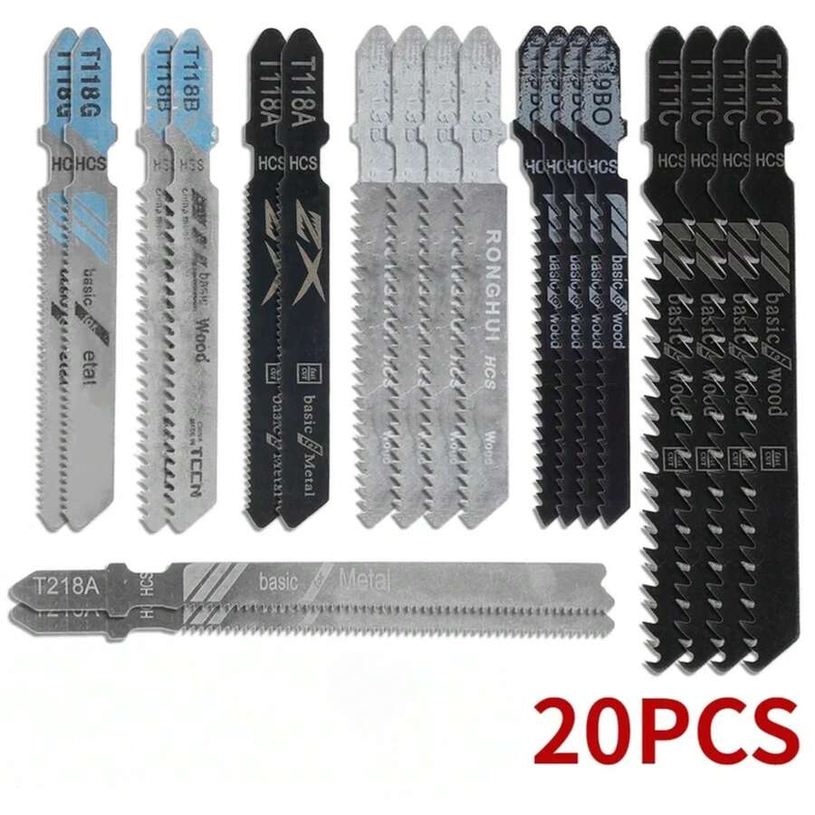 Juego de 20 hojas de sierra de calar con eje en HCS, hojas de sierra de calar surtidas para corte de madera, plástico y Metal para Black & Decker Metabo JSUK - 1 - Ver 1