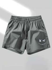 1 pieza Pantalones cortos deportivos para correr de hombres, pantalones cortos ligeros, de secado rápido y transpirables para uso casual al aire libre en verano - Gris Claro - Ver 2