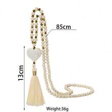1PC Bohemian Style Long Y-Shaped Women's Necklace - Embellished With Alloy Bead Chains And White Tassel Pendant, Suitable For Daily And Holiday Wear As A Multi-Layered Accessory, A Gift For Her - 白色 - 查看 3