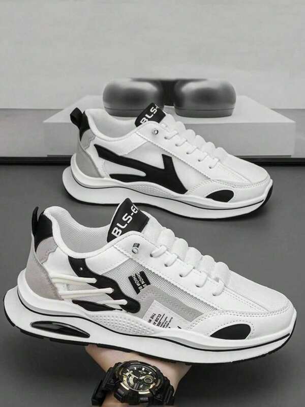 Zapatos deportivos para hombres de alta calidad, con diseño de malla transpirable con cordones, absorción de impactos y suela antideslizante. Diseño de marca durable y cómodo para correr al aire libre, entrenamiento y fitness. Apropiados para deportes casuales, con cierre deslizante para una sensación agradable en el pie (distribución aleatoria de la correa negra y la etiqueta blanca en la parte superior)