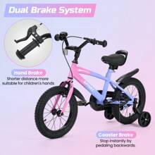 Kids Bike For Boys Girls 12 Inch Kid Bike With Removable Training Wheels Sturdy Frame Adjustable Seat Handbrake & Coaster Brake - 淡紫色 - 查看 3