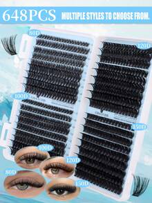 720片混長10-16mm 10D-100D D捲 0.07mm厚度DIY假睫毛套組，含睫毛膠、密封劑、鑷子，適合初學者，自然誇張俄羅斯貓眼Cosplay假睫毛接睫毛套組，適合居家使用 - 淺藍色 - 查看 21