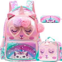 3PCS Backpacks For Girls Cute School Backpacks For Elementary Students Kids Aesthetic Travel Backpack Large Capacity Laptop Bookbag With Lunch Box 3 In 1 Backpack Set For Girls Back To School