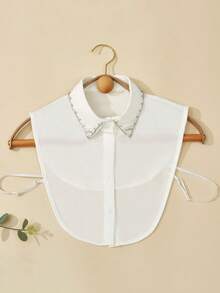 1 Áo nỉ chui đầu cổ cao nhiều lớp thêu ren hạt đen trắng đa năng dành cho nữ - trắng - Xem 16