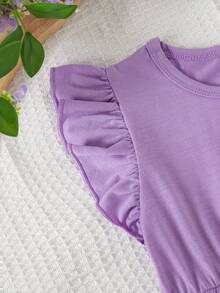 Bộ 3 món thời trang mùa hè cho bé gái, gồm váy tay bồng in hình trái tim và váy phối màu trơn, thích hợp cho ngày Valentine. - Màu tím - Xem 3