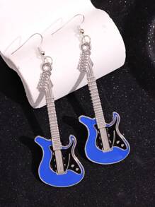 1 Pair Creative Quirky Unique Minimalist Hip-Hop Punk Faux Guitar Earrings, Suitable For Women's Daily Wear, Festivals, Parties, Music Concerts - Multicolor - View 5