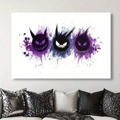1PC Framed 2D Flat Abstract Wall Art Demon Faces Painting Wall Decor, Wood-Stretched Framed Picture Artwork For Bathroom, Living Room, Kitchen, Bedroom, Office, Dining Room, 2D Flat Prints Modern Canvas Home Decoration, Festival Gift For Family- (Wrapped Canvas)