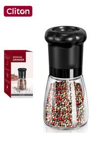 CLITON 1/2 件手动胡椒研磨器 – 节日礼物首选，厨房必备！非常适合节日、乔迁贺礼或烹饪爱好者的馈赠。配备大容量玻璃研磨盒、防尘设计，加长研磨带，研磨更舒适。适用于黑胡椒、白胡椒、海盐、玫瑰盐等 – 实用、时尚、贴心