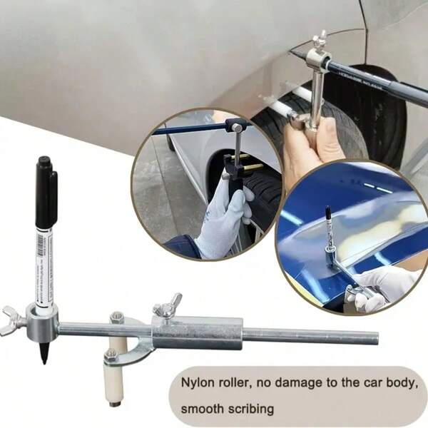1 pieza Herramienta de marcado de línea de precisión de acero duradero - Marcado de pintura de arco de rueda Adjustable con línea paralela para herramientas de reparación de abolladuras y moldeado de contornos, una herramienta de marcaje de tinta fácil de usar