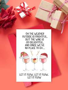 1 pièce Carte de Noël amusante avec enveloppe - Carte de vœux de fête pour amateur de vin, design festif "Laissez-le neiger" pour les amis, la famille et les collègues - Multicolore - Voir 1