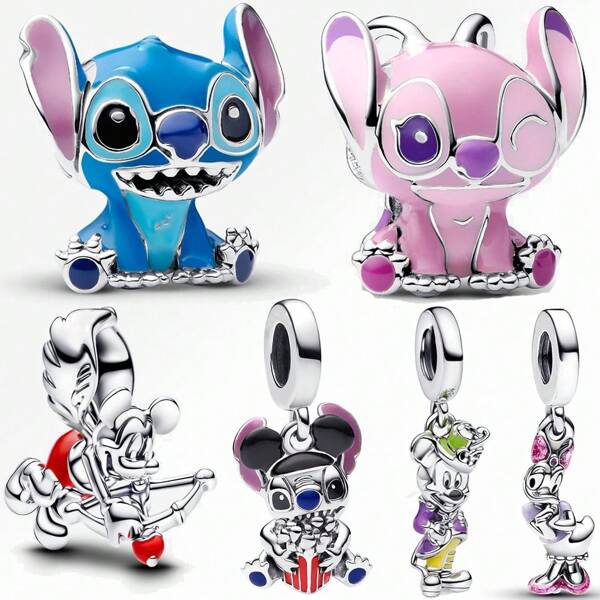 Disney 1 Pc Fashion Stitch Dangle Charm Silver Plated Fit Bracelet Necklace DIY Holiday Gift