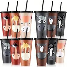 Mifoci Horse Party Favors Horse Cups With Lid Straw 24 Oz Plastic Drink Cups Bulk Reusable Tumblers For Birthday Party Themed Gifts Horse12 Pack - Multicolor - View 1