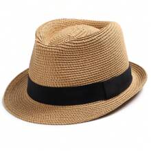 Fedora Straw Sun Hat Men Trilby Hat Short Brim Foldable Roll Up Summer UPF 50+ Panama Beach Hats