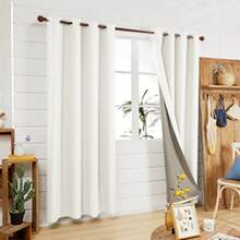 2 Pcs Full Blackout Curtains Faux Linen For Bedroom & Living Room - 100% Light Blocking Thermal Insulated Room Darkening, Noise Reducing, Modern Contemporary Style, 52 Inch Wide - 白色 - 查看 5
