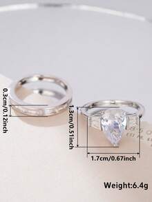 2件套精美立方氧化锆戒指套装，女士情人节礼物，结婚纪念日派对首饰 - 4# - 查看 8