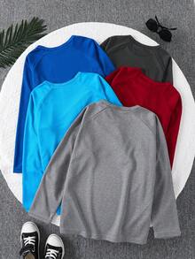 Set da 5 pezzi Magliette sportive a maniche lunghe con scollo rotondo, in tessuto a rete e inserti, adatte per ragazzi dai 7 agli 11 anni, per fitness, ciclismo, tennis, sport casual