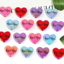 10 Pcs Electrocardiograms Designed Printed Heart-Shaped Beads - Creative DIY Fountain Pens, Pendant Beads, Bracelets, Necklaces, Keychains, Earrings, Craft Items, The Perfect Valentine's Day Gift - Mixed Colors - View 6