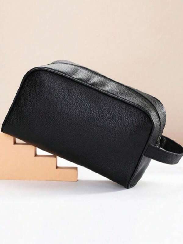 1 pièce Sac de toilette en PU mode grande capacité, sac à maquillage, sac organisateur portable pour voyage, cosmétiques et articles de toilette, unisexe